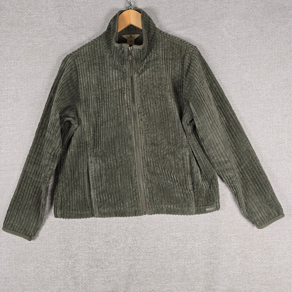 Woolrich Womens Light Olive Green Corduroy Full Zip Mock Neck Jacket 2090 Large